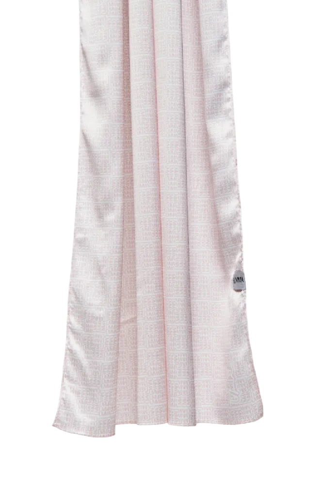 Monogrammatic Printed Satin Silk Scarf in Ballet Blush
