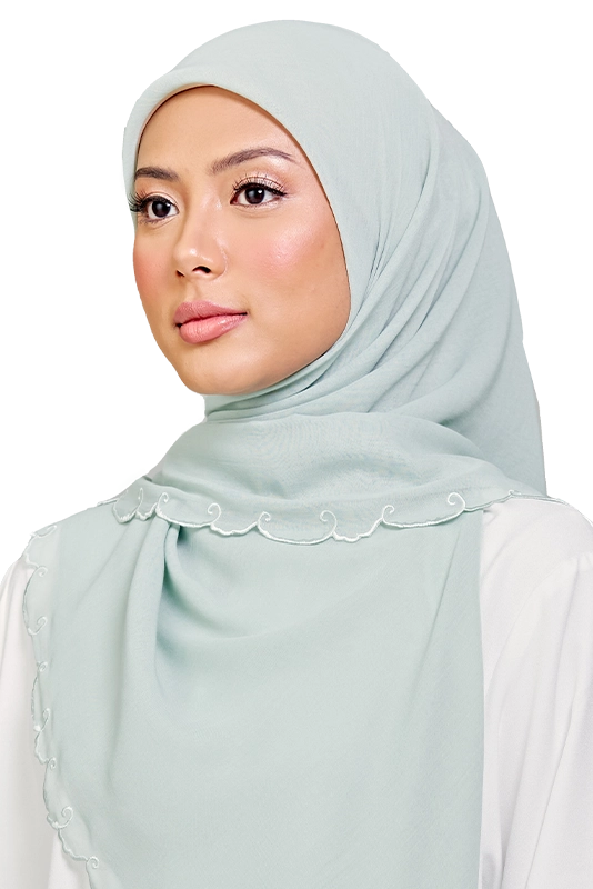 Sulam Teja Cotton Voile Square in Jade Green