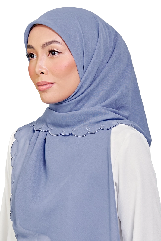 Sulam Teja Cotton Voile Square in Steel Blue