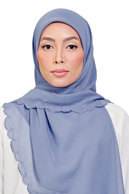 Sulam Teja Cotton Voile Square in Steel Blue