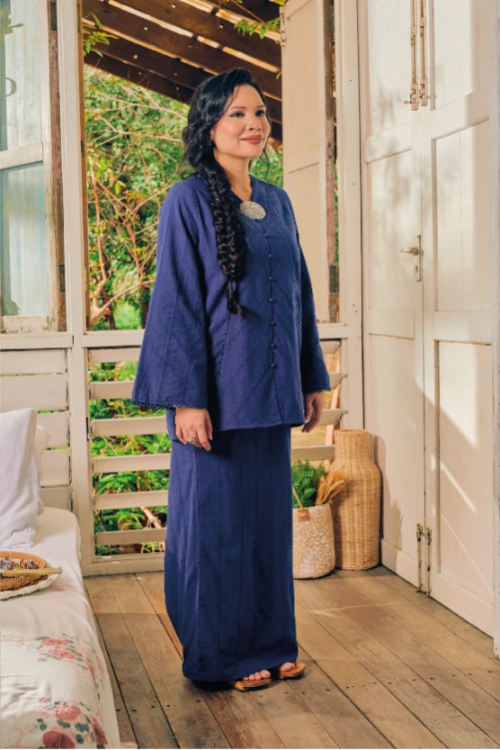 Seroja Loose Modern Kebaya in Navy Blue