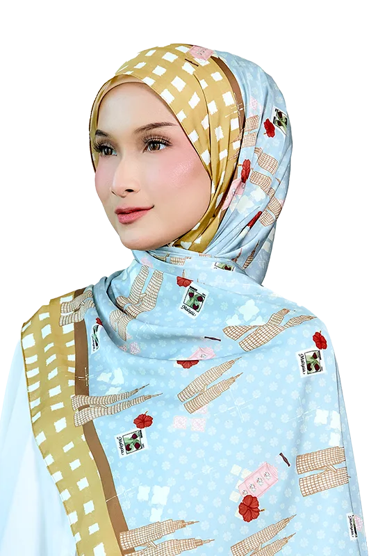 Jalur Jiwa Satin Printed Scarf in Green & Blue