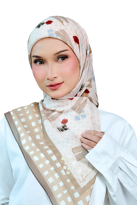 Jalur Jiwa Cotton Voile Printed Square in Cream & Beige