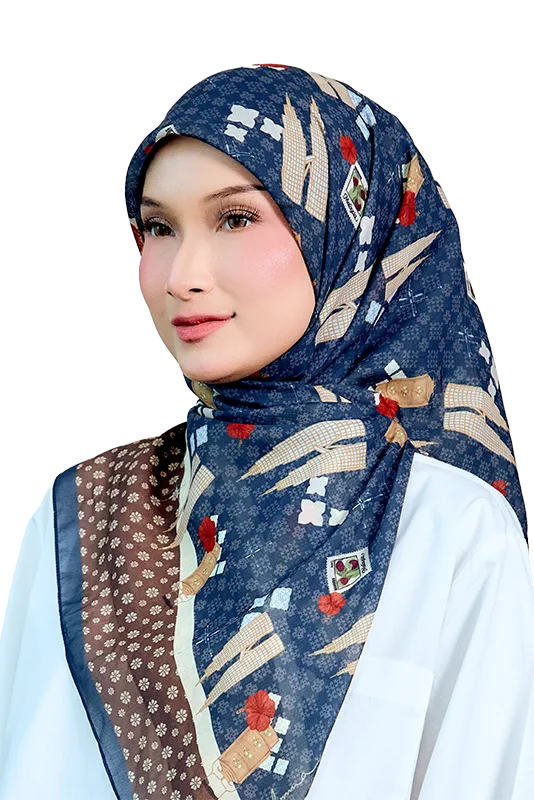 Jalur Jiwa Cotton Voile Printed Square in Brown & Blue