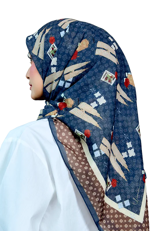 Jalur Jiwa Cotton Voile Printed Square in Brown & Blue