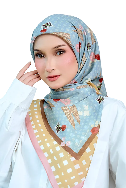 Jalur Jiwa Cotton Voile Printed Square in Green & Blue