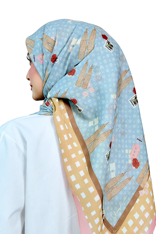 Jalur Jiwa Cotton Voile Printed Square in Green & Blue