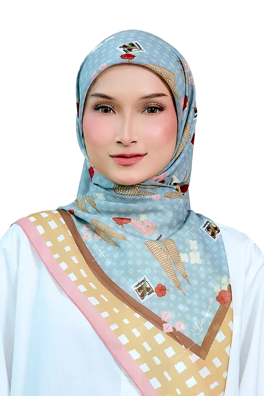 Jalur Jiwa Cotton Voile Printed Square in Green & Blue