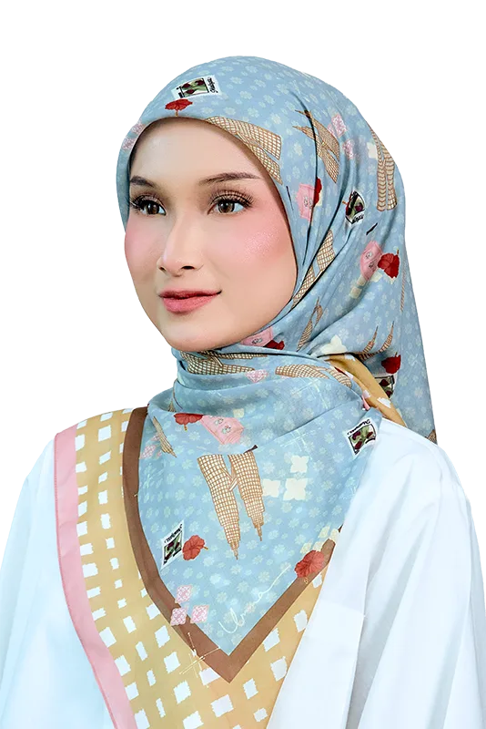 Jalur Jiwa Cotton Voile Printed Square in Green & Blue