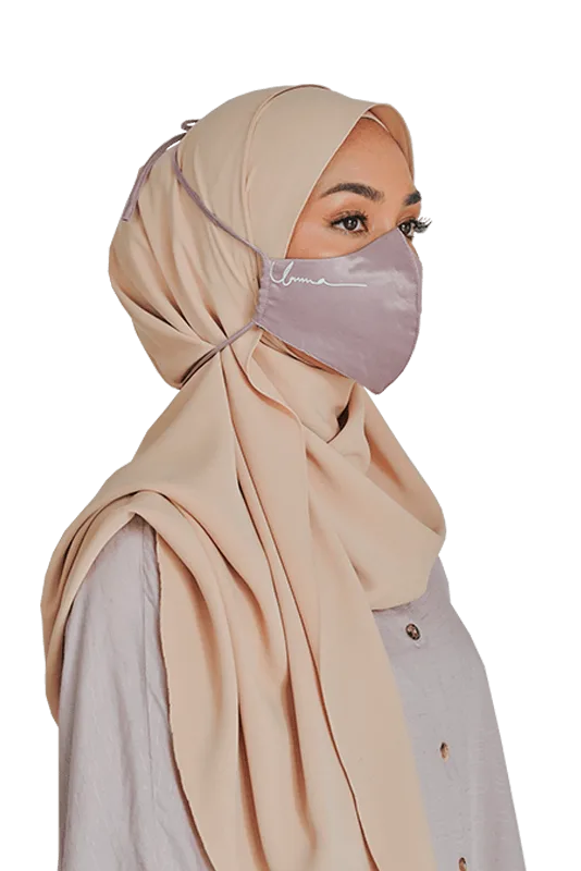 Satin Face Mask with Ear Loop in Periwinkle Purple