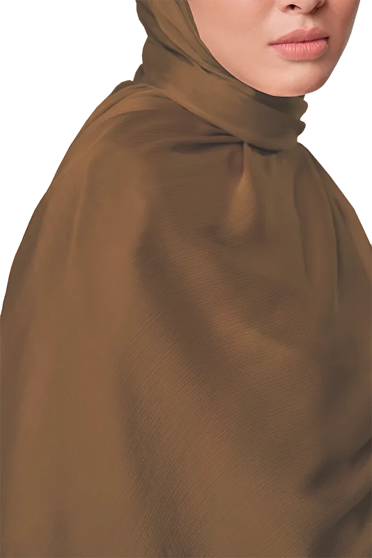Maya Crinkle Satin Scarf in Earthy Brown