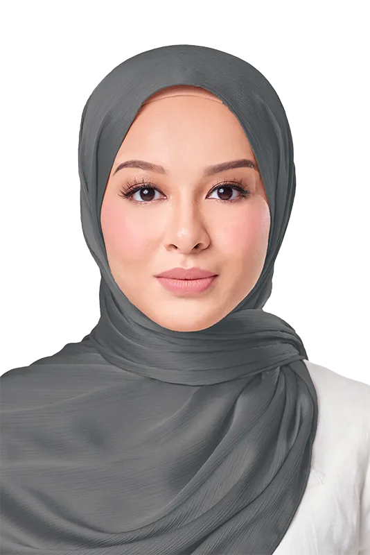 Maya Crinkle Satin Scarf in Steel Grey