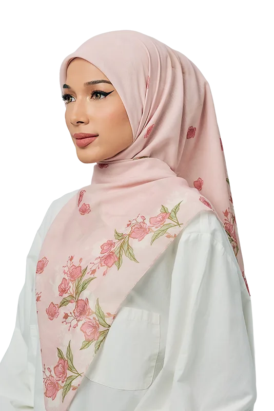 Peonia Cotton Voile Printed Square in Dusty Pink