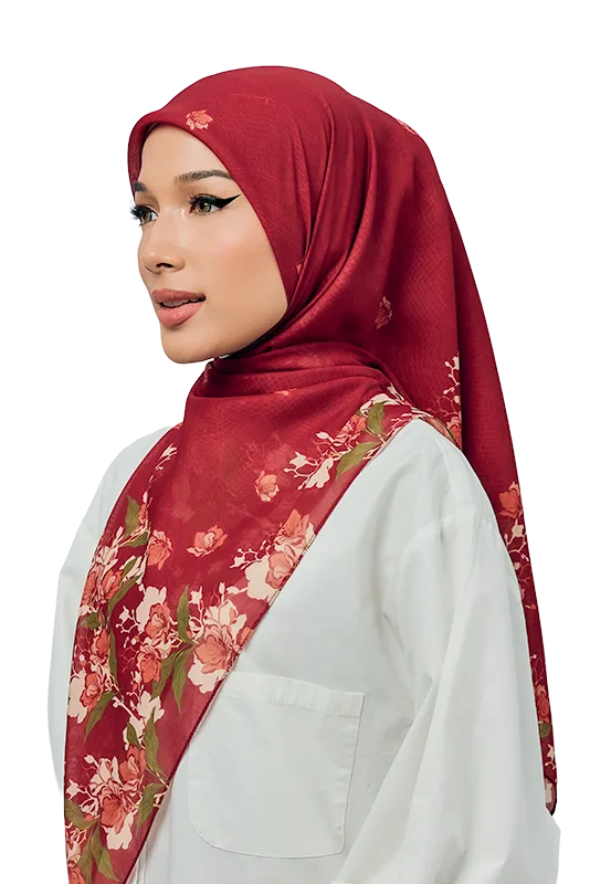 Peonia Cotton Voile Printed Square in Velvet Red