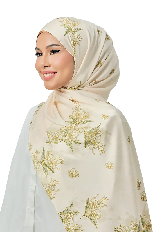 Peonia Satin Silk Shawl in Antique Vanilla