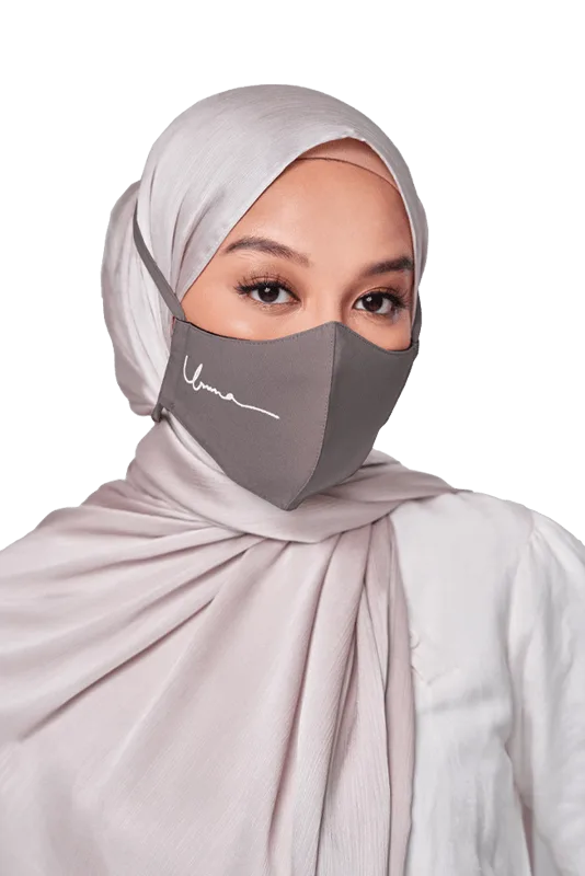 Crepe Face Mask with String Extension in Stone Grey