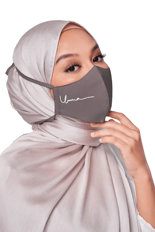 Crepe Face Mask with String Extension in Stone Grey