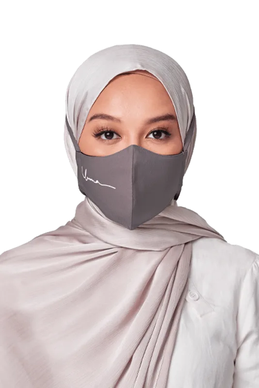 Crepe Face Mask with String Extension in Stone Grey