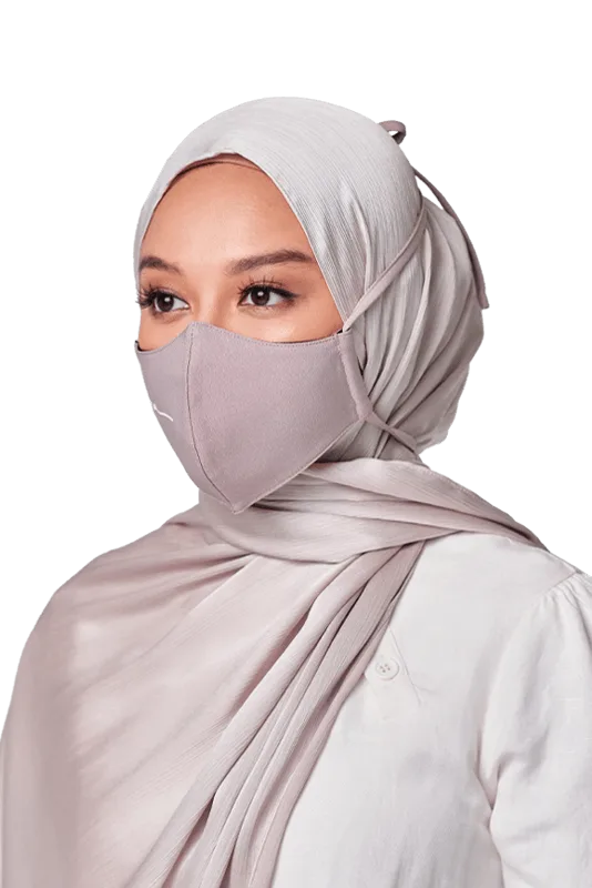 Crepe Face Mask with String Extension in Smoke Lilac