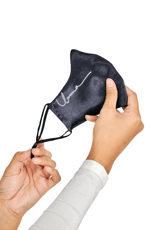 Satin Face Mask with Ear Loop in Black