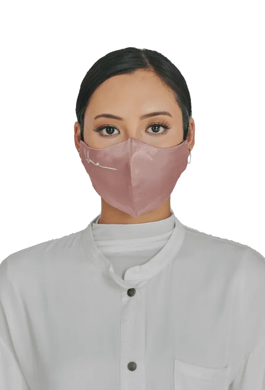 Satin Face Mask with Ear Loop in Coral Pink