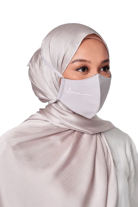 Crepe Face Mask with String Extension in Grey Lilac
