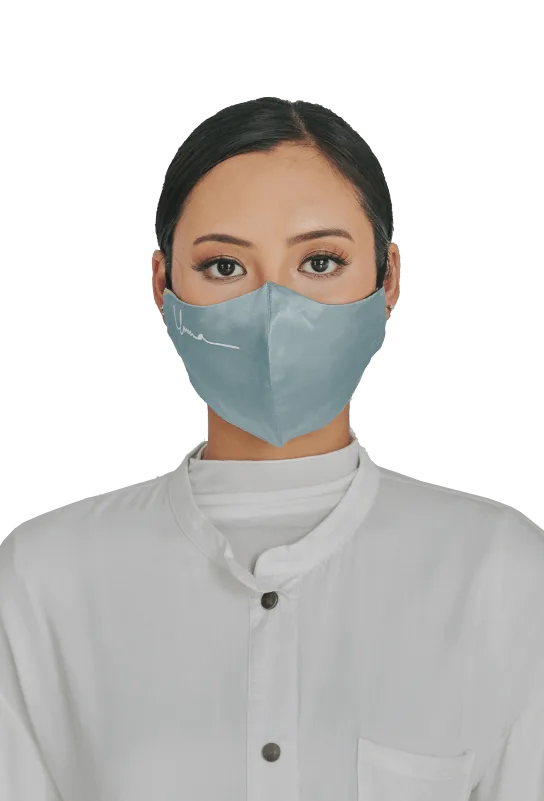 Satin Face Mask with Ear Loop in Frost Blue