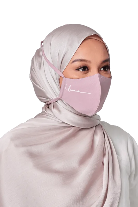 Crepe Face Mask with String Extension in Dusty Mauve