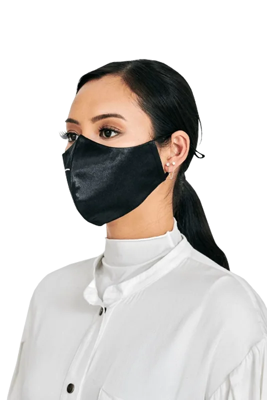 Satin Face Mask with Ear Loop in Black
