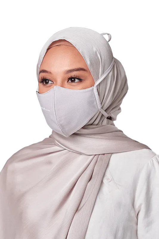 Crepe Face Mask with String Extension in Grey Lilac