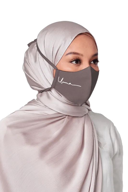 Crepe Face Mask with String Extension in Stone Grey