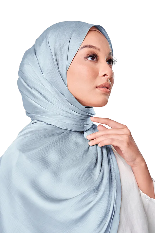 Maya Crinkle Satin Scarf in Brilliant Blue