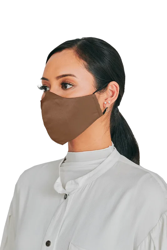 Satin Face Mask with Ear Loop in Bronze Brown