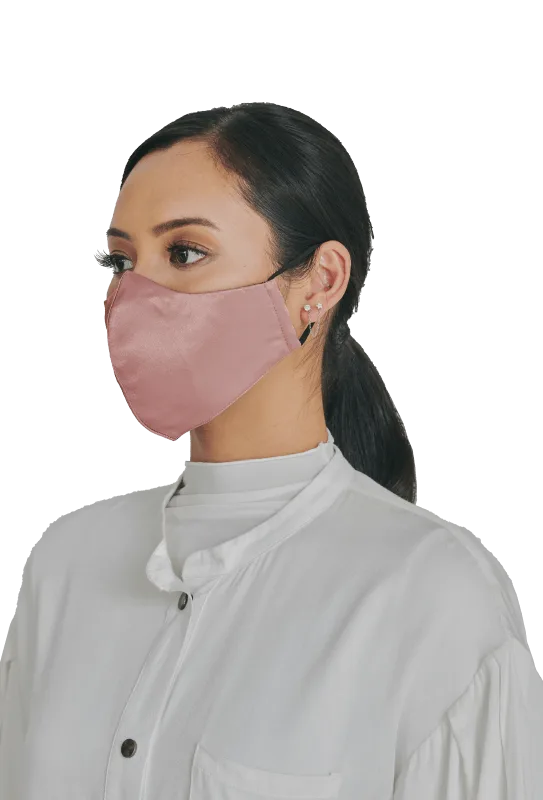 Satin Face Mask with Ear Loop in Coral Pink