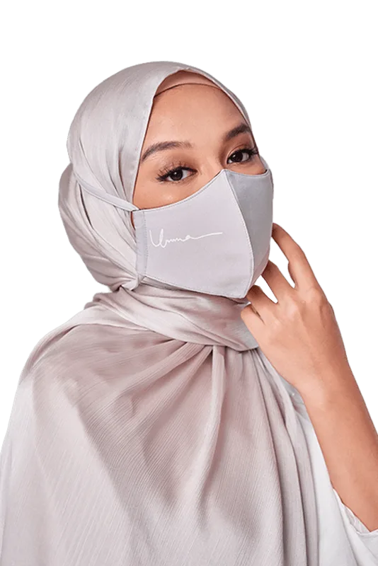 Crepe Face Mask with String Extension in Grey Lilac