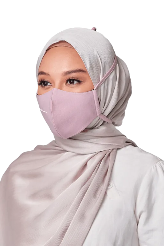 Crepe Face Mask with String Extension in Dusty Mauve