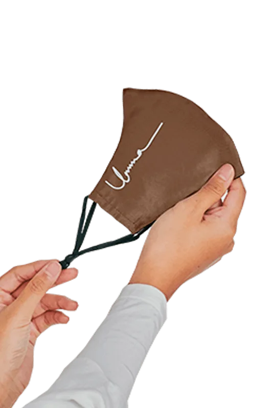 Satin Face Mask with Ear Loop in Bronze Brown