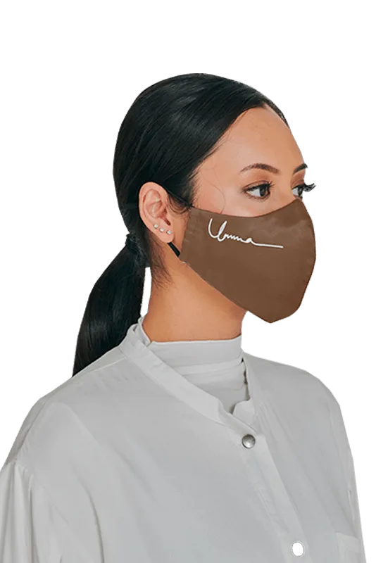 Satin Face Mask with Ear Loop in Bronze Brown