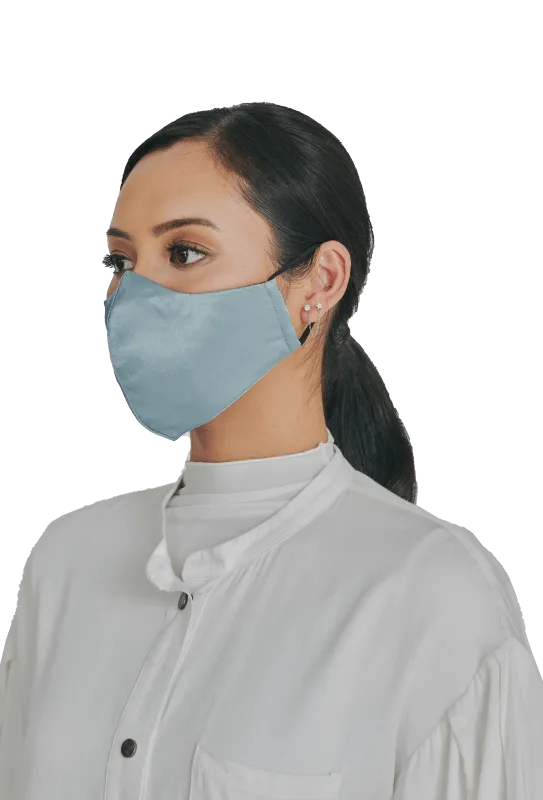 Satin Face Mask with Ear Loop in Frost Blue